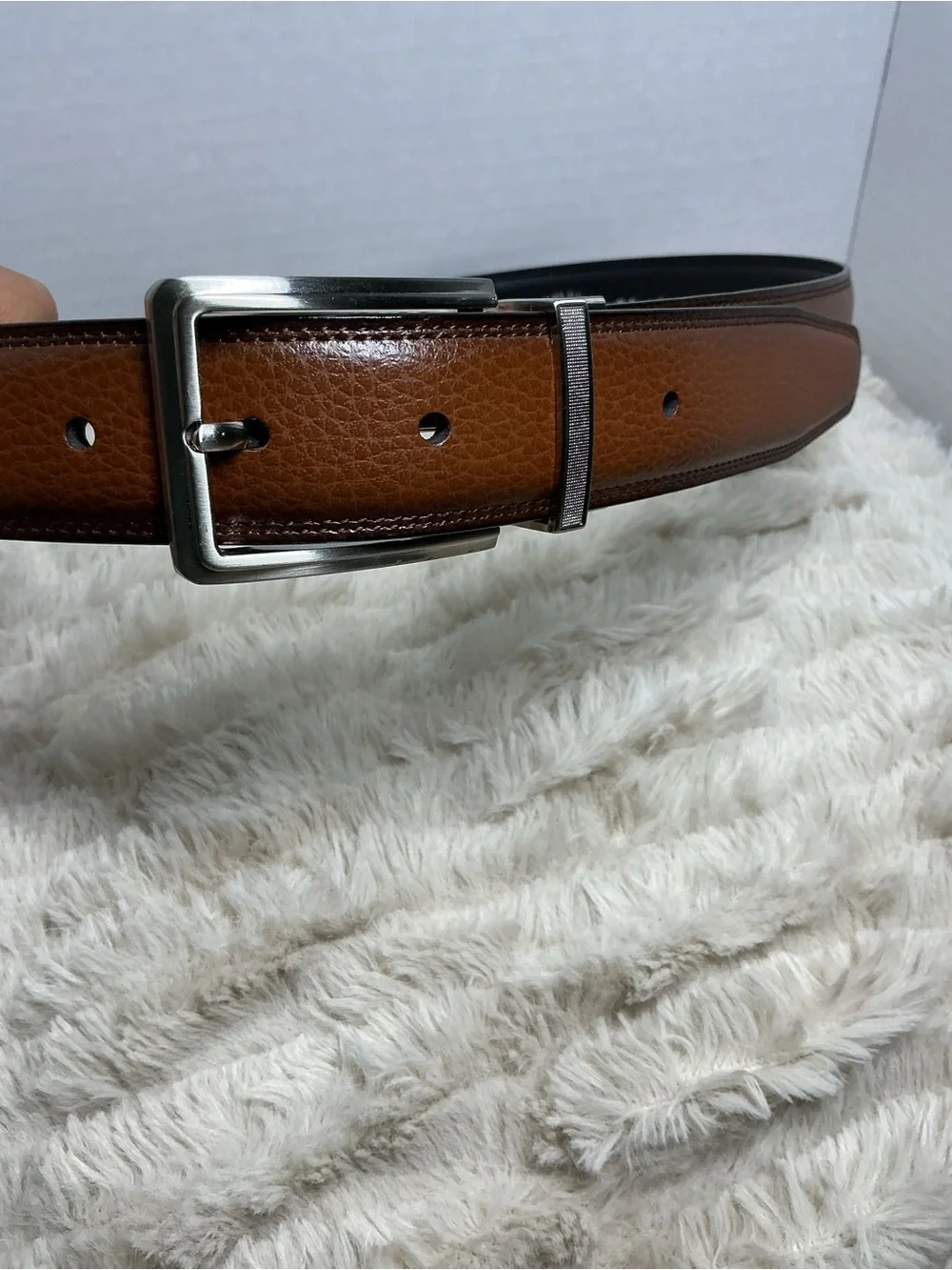 Men’s Classic Brown Bonded Leather Dress Belt Size 32/80 Silver Buckle NWOT